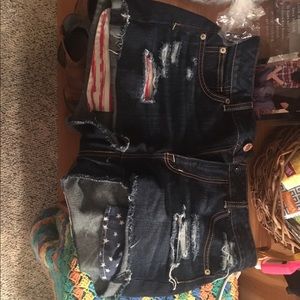 American Eagle American Flag jean shorts