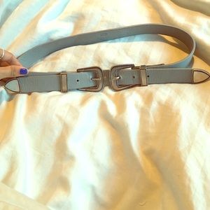 Grey "below the belt" double buckle belt