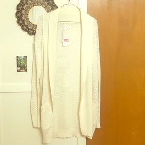 Long white knitted cardigan