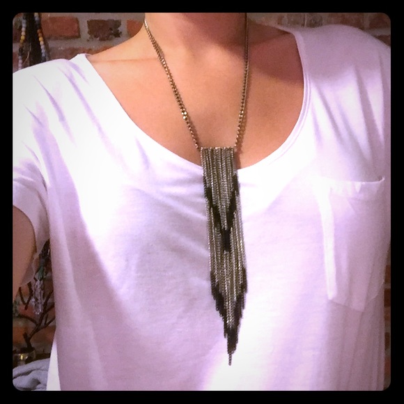 Black and Silver Chevron Chain Necklace