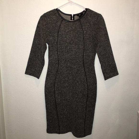 H&M bodycon tweed-like dress with black piping