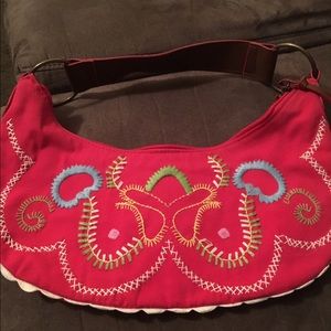 Betsey Johnson red purse with embroidered flowers