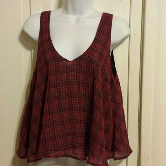 Large sheer with lining red plaid tank