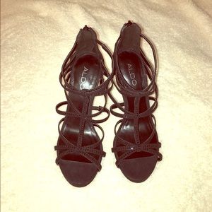 Aldo black sparkly strappy cage heels