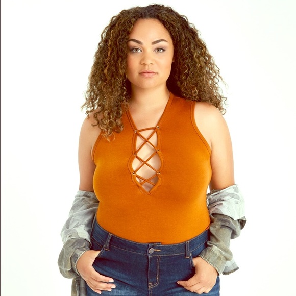 Sleeveless Plus Lace Up Bodysuit