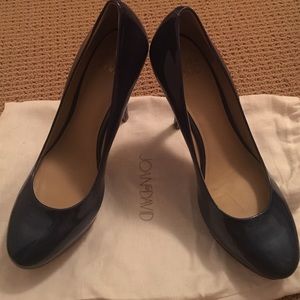 Joan and David Blue patent pumps