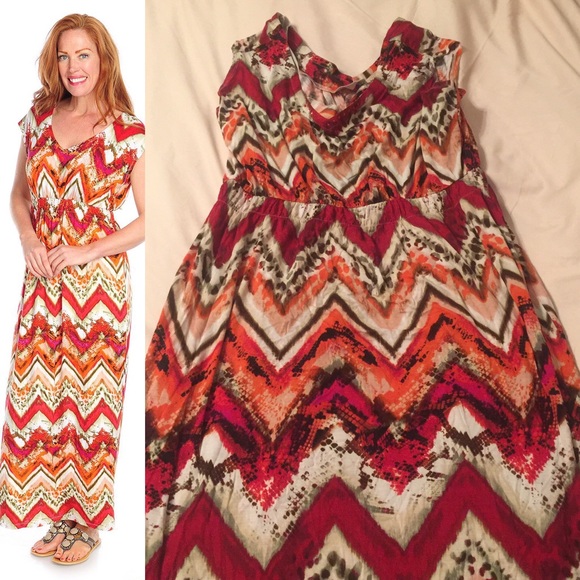LAST CHANCE Printed Knit Cap Sleeve V-neck maxi - Picture 1 of 5