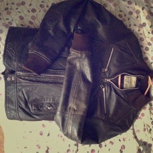 Zara TRF leather jacket brown Small women's