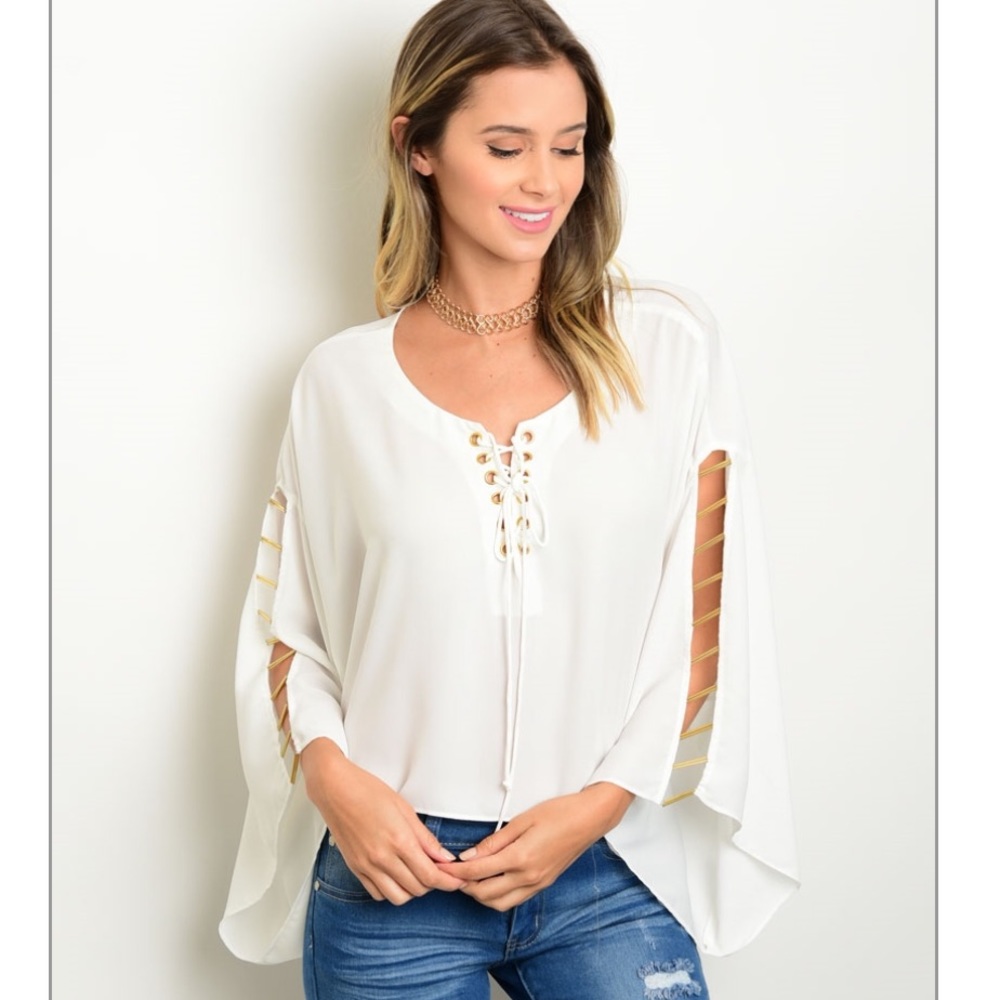 Lace Up Bell Sleeve Top