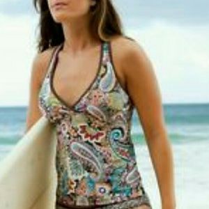 Athleta racer back tankini swim top paisley