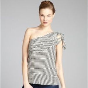BCBG One-Shoulder Striped Blouse