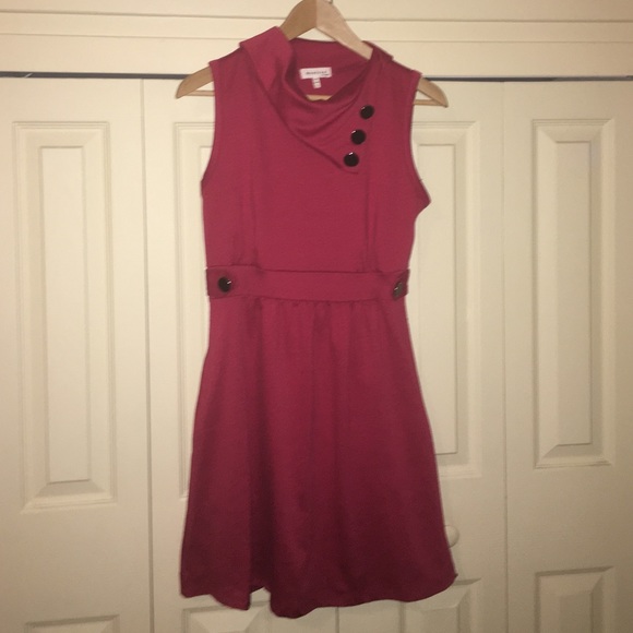 Red knit cowl collar sleeveless dress