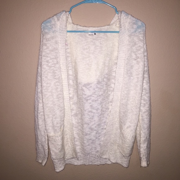 White hooded cardigan sweater