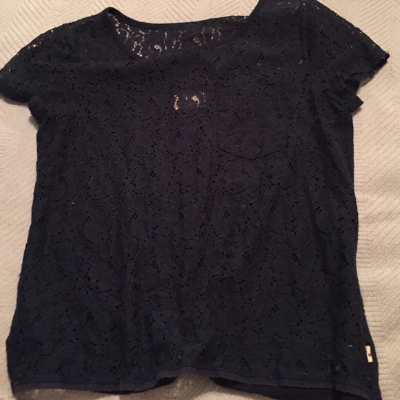 Navy lace see through hollister shirt
