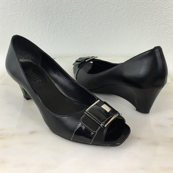 Nickels Black Buckle Wedge Heels - Picture 2 of 4