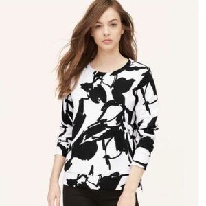 LOFT Petite Black and White Floral Sweatshirt