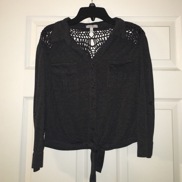 Dark grey long sleeve crop top