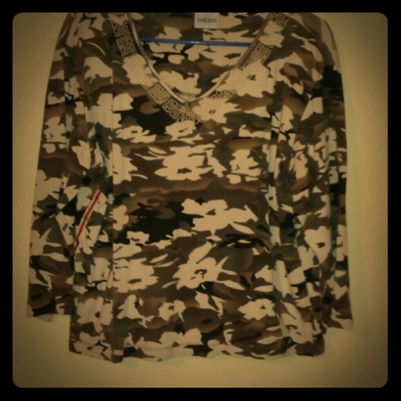 CHICO'S COTTON CASUAL CAMO - Picture 1 of 4