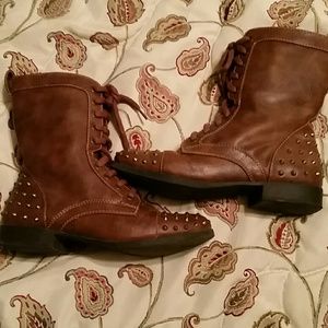 Brown Studded Combat Boots