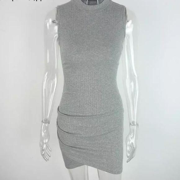 Grey High Neck Ribbed Bodycon Mini Dress - Picture 3 of 5