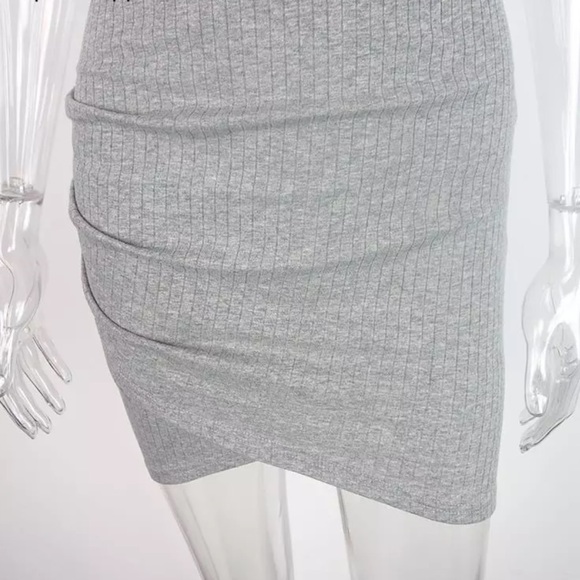 Grey High Neck Ribbed Bodycon Mini Dress - Picture 4 of 5