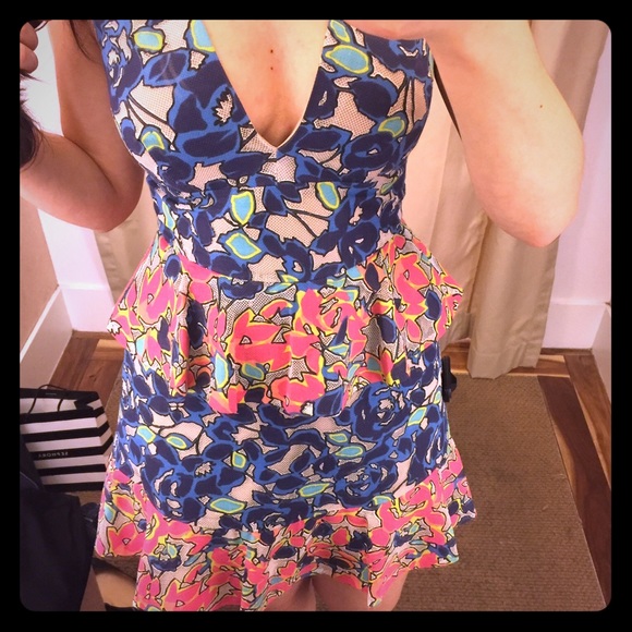 BCBG "Caron Floral Burnout Print Peplum Dress"