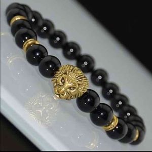 Black Onyx Gold Lion Head Bracelet