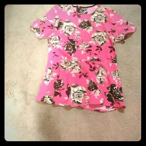 Bright pink polyester peplum top with zipper