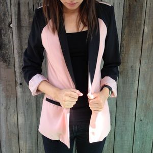 Lush Boyfriend Blazer in Blush with Black Accents