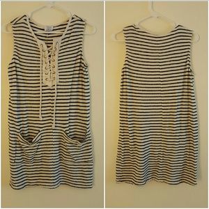 Zara Nautical Striped Lace Up Knit Dress M