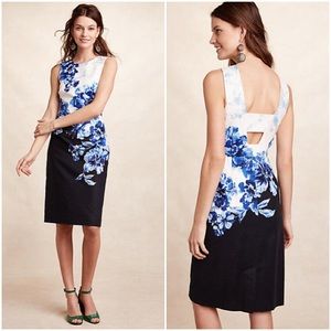 Anthropologie Vanda Pencil Dress with Blue Floral