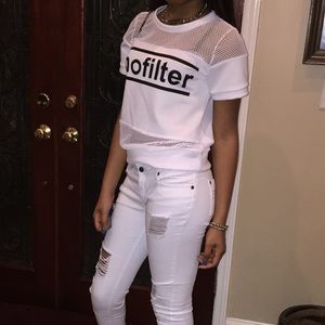 no filter🙈 black and white fish net top❤️