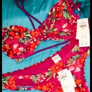 Hollister Co. Tropical Burgundy Bandeau Bikini