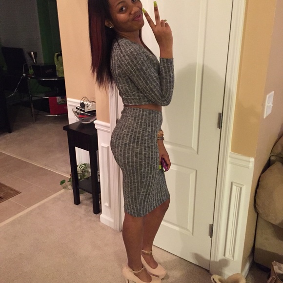 grey 2 piece bodycon fit
