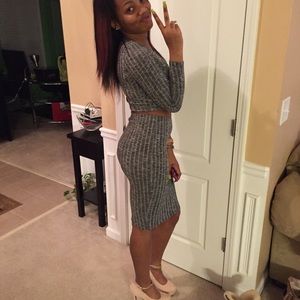 grey 2 piece bodycon fit