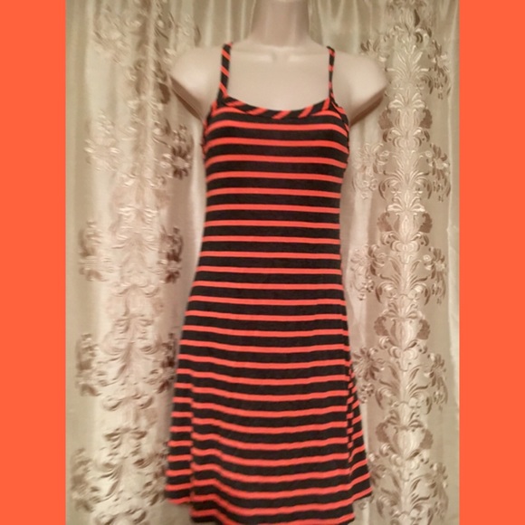 Dresses & Skirts - Cute Sexy Neon orange & charcoal gray stripe dress