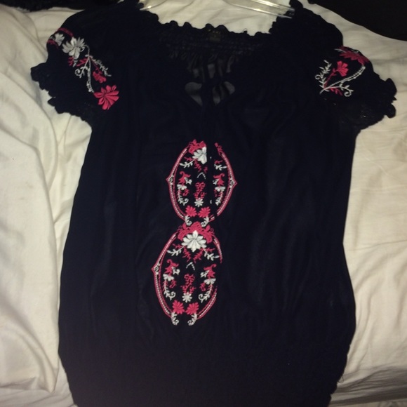 Sheer Flowy Black/Navy Blue Blouse - Picture 1 of 1