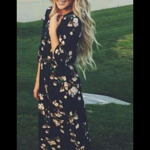 Navy Long Sleeve Floral Dress Size S