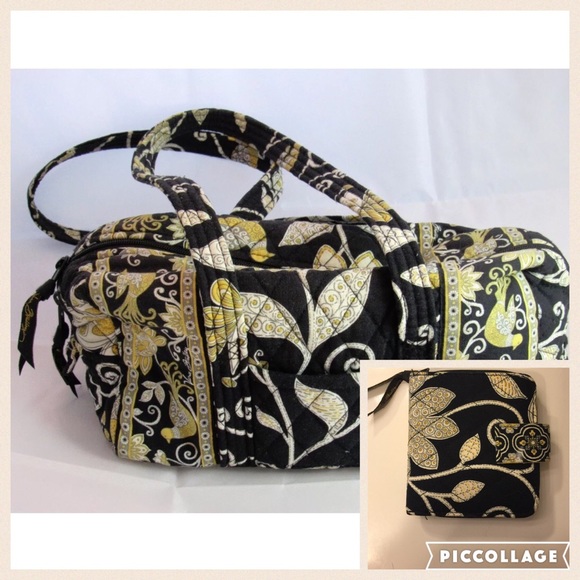 Vera Bradley Black Yellow Bird Bag AND wallet