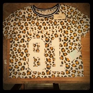 Leopard print logo crop top.
