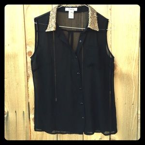 Gold sequined collard black tank