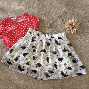 Bird print pleated skirt