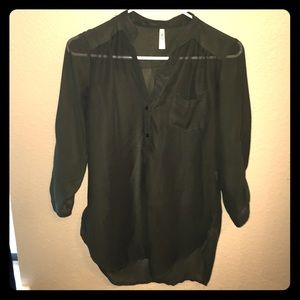 Sheer, olive button up blouse