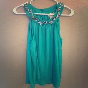 Mint green blouse with beaded collar