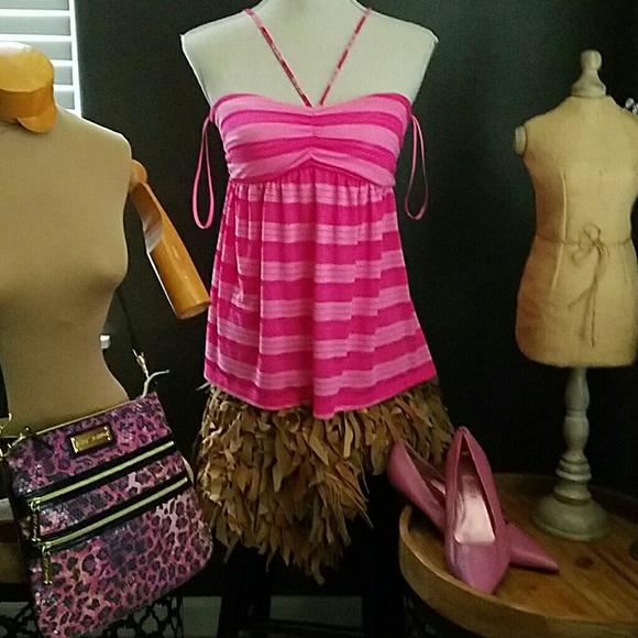 Pink adjustable straped halter top or swim cover