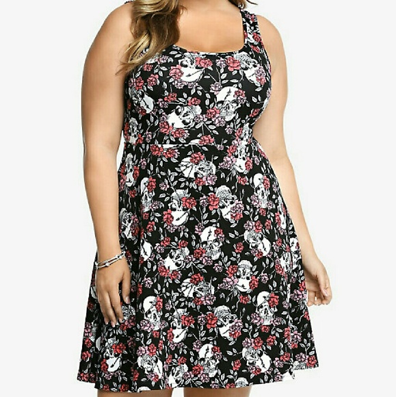 Torrid skulls and roses skater dress