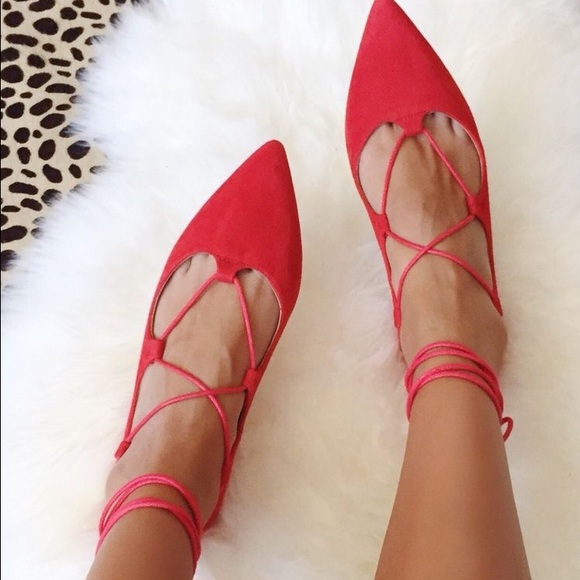 ❣RED lace up ballet flats❣