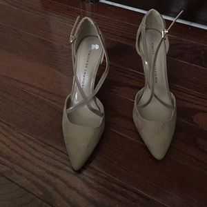 Sueded nude pumps