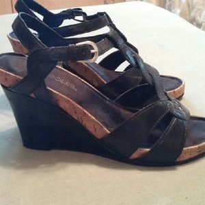 Aerosoles Black and Cork Wedges