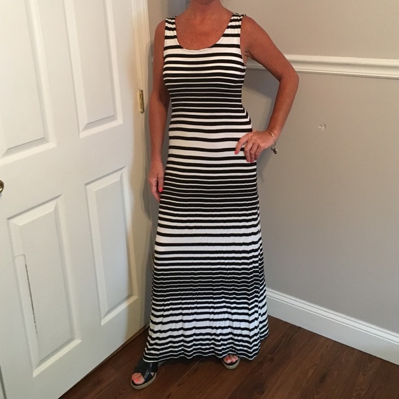 B&W Striped Maxi Dress